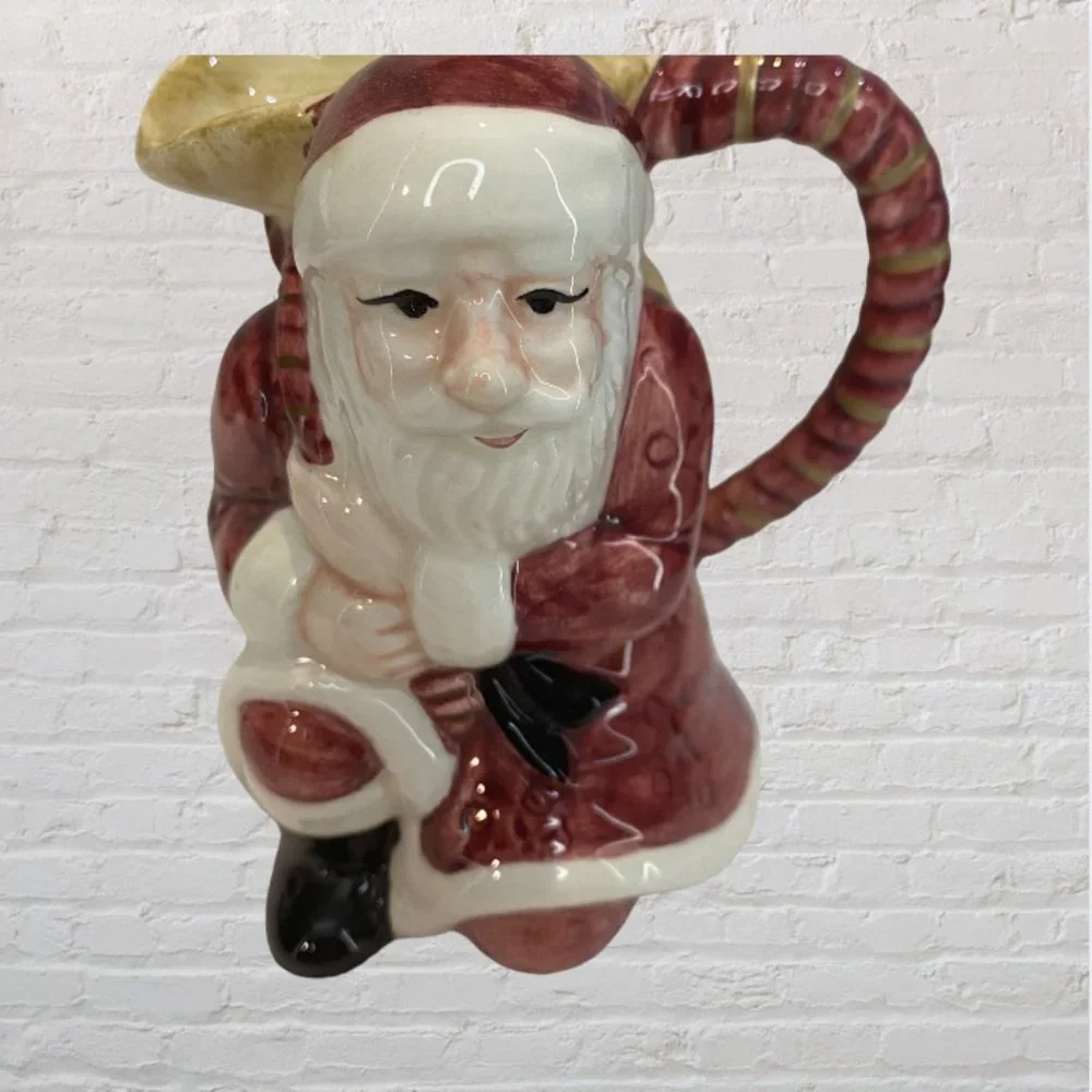 VINTAGE COFFEE SET -- Creamer & Sugar Server, Santas w/Burlap Gift Bag and Gifts